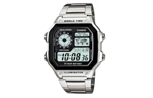 CASIO Illuminator Silver And Black Digital Watch AE1200WHD-1A Black Watch AE-1200WHD-1A