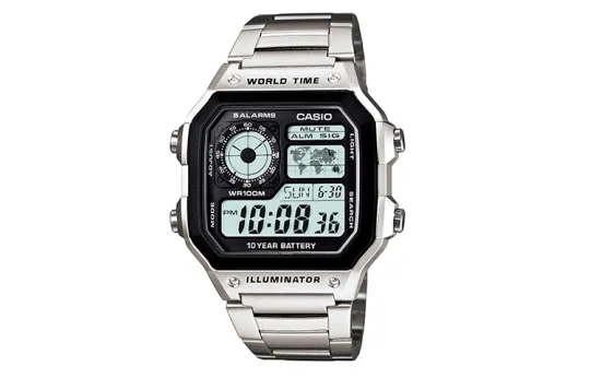 CASIO Illuminator Silver And Black Digital Watch AE1200WHD-1A Black Watch AE-1200WHD-1A