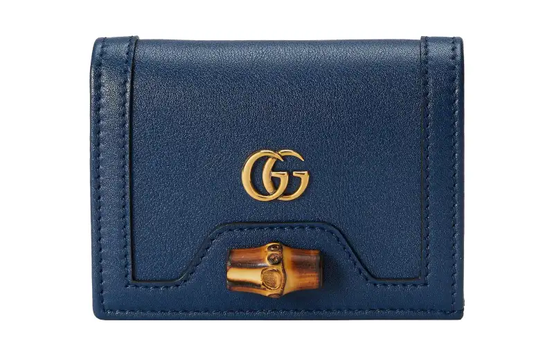 GUCCI Diana Leather Card Holder, Wallet Women's Blue
