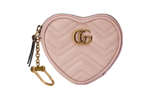 GUCCI Double G Leather Coin Purse Women's Pink