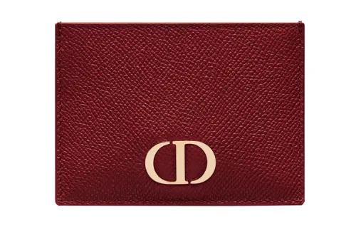 DIOR Metal Accessories Cow Leather Card Holder Women's Brick Red