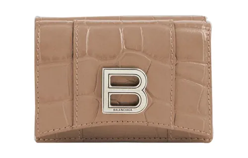 Balenciaga Hourglass Cow Leather Wallet Mini Women's Dark Beige