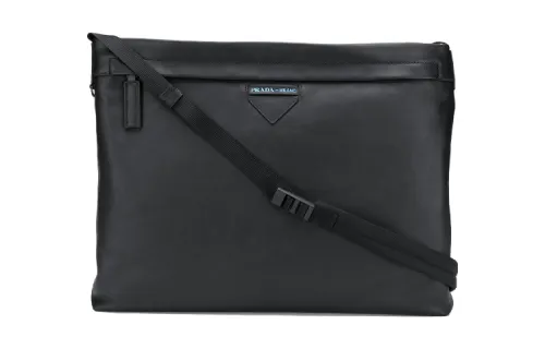 PRADA Adjustable Strap Calfskin Crossbody Bag, Shoulder Bag Regular Men's Black