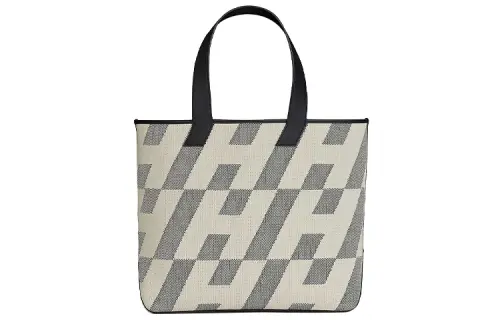 HERMES Cabas MotifSwift Fabric Cow Leather Handbag Women's Ecru/Noir Light Umber/Black