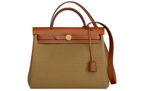 HERMES Herbag Zip Canvas With Hunter Cow Leather Shoulder Bag, Crossbody Bag, Handbag 31 Unisex Linen Green