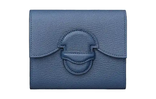 HERMES Mysore Goat Skin Card Holder, Coin Purse, Wallet Regular Women's 7E BleuBrighton Brighton Blue