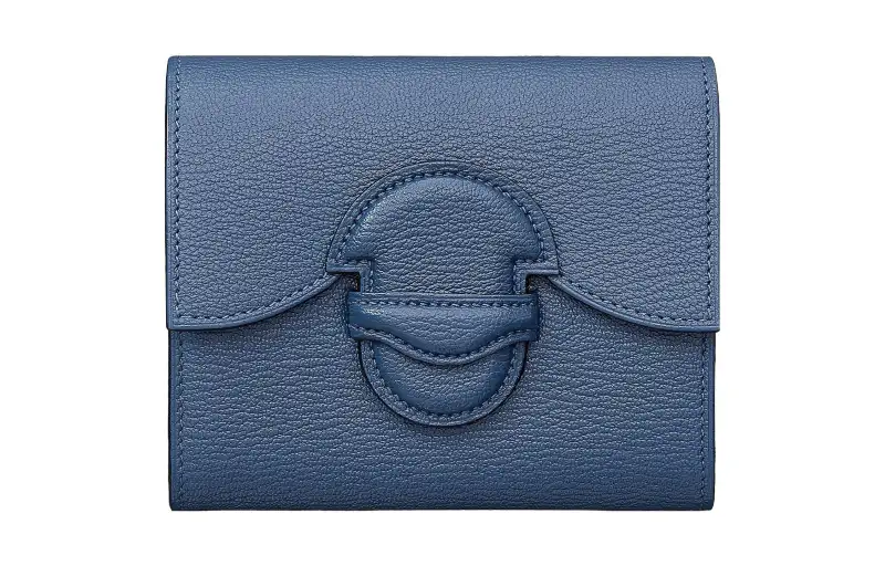 HERMES Mysore Goat Skin Card Holder, Coin Purse, Wallet Regular Women's 7E BleuBrighton Brighton Blue