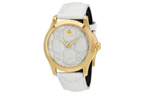 GUCCI G Timeless Collection Wrist Watches Quartz Movement Leather Strap White Dial Men's Watches