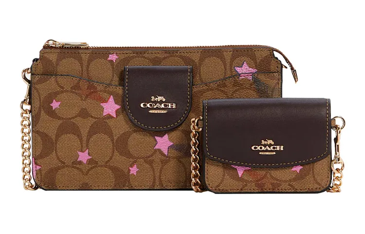 COACH POPPY Canvas, Leather Shoulder Bags Small Women's Khaki