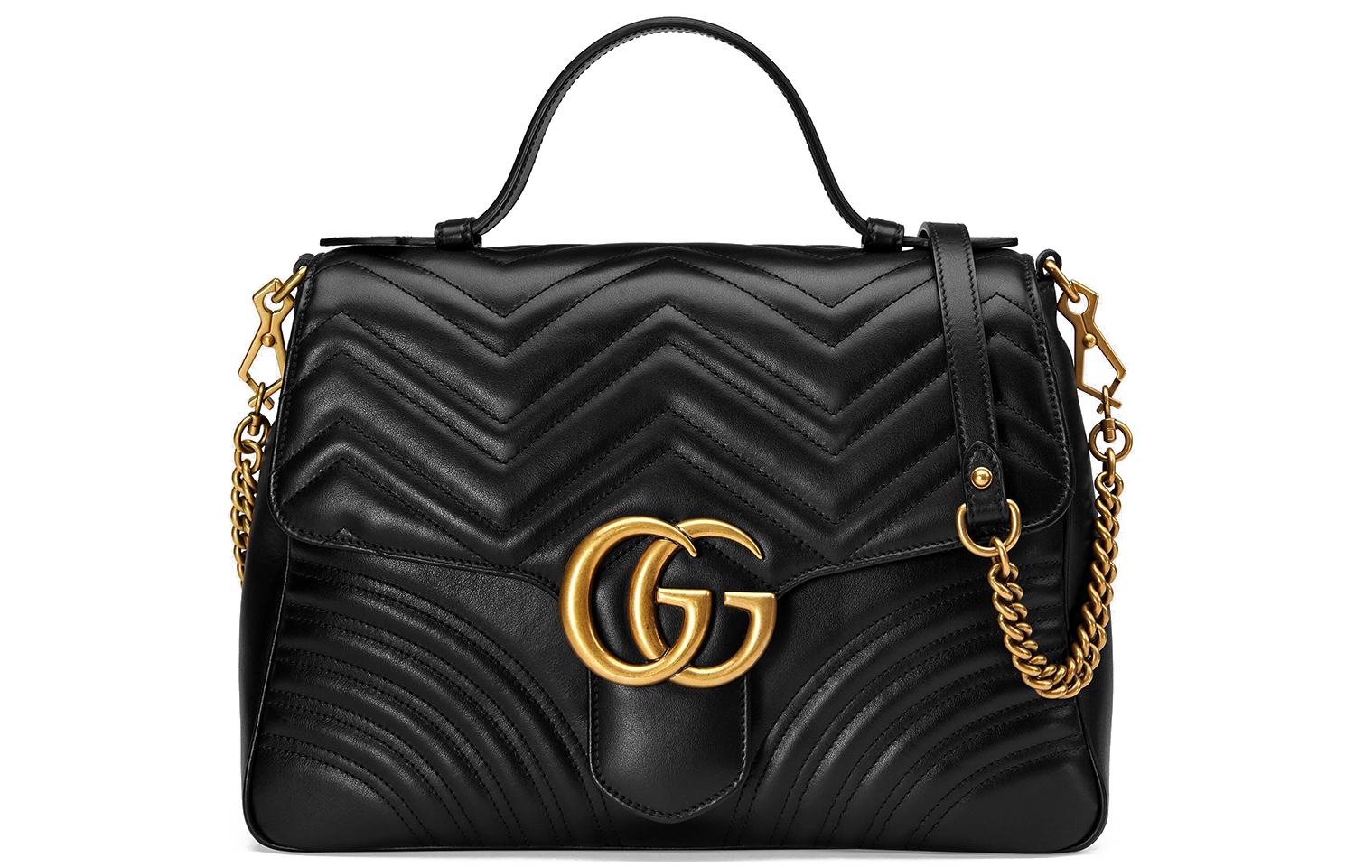 GUCCI GG Marmont Quilted Leather Chain Messenger Bag, Shoulder Bag, Crossbody Bag, Handbag Medium Women's Black