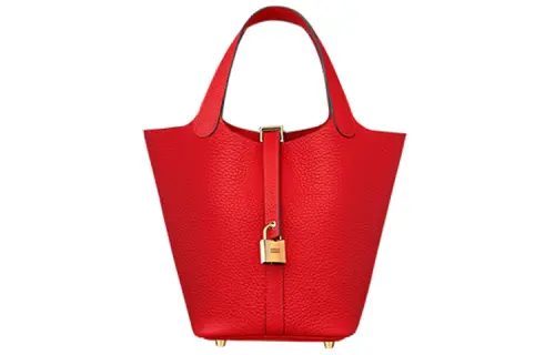 HERMES Picotin Lock Clemence Bullock Leather Basket Bag, Bucket Bag, Handbag 18 Women's S3 Rouge De Coeur Heart Red