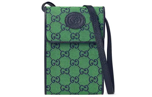GUCCI Leather Logo Canvas With Leather Shoulder Bag, Crossbody Bag Cell Phone Pouch Women's Green
