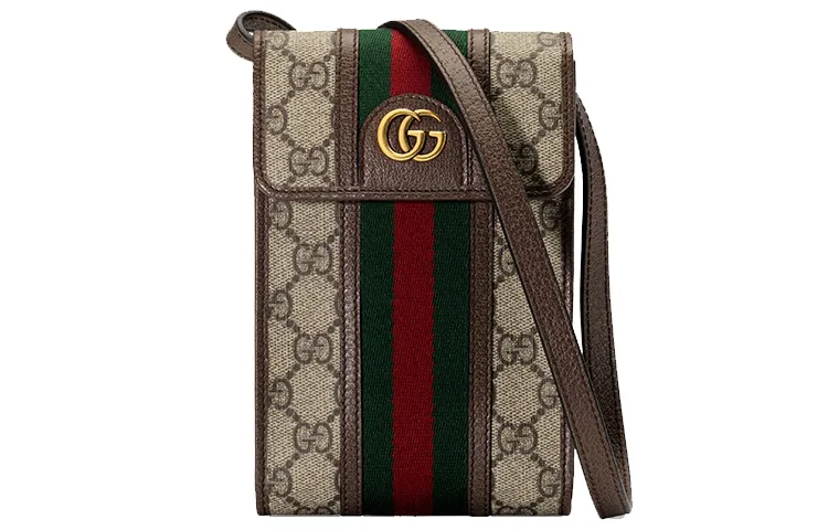 GUCCI Ophidia Canvas With Leather Cell Phone Pouch, Crossbody Bag, Shoulder Bag Unisex Ebony
