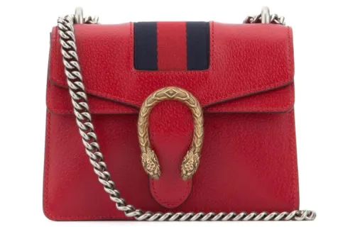 GUCCI Dionysus Cow Leather Chain Shoulder Bag, Crossbody Bag Mini Women's Red
