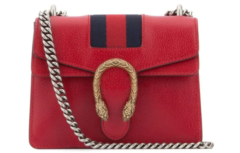 GUCCI Dionysus Cow Leather Chain Shoulder Bag, Crossbody Bag Mini Women's Red