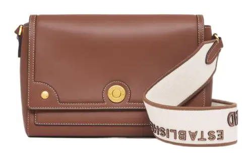 Burberry Note Topstitching Large Logo Crossbody Bags Unisex Tan