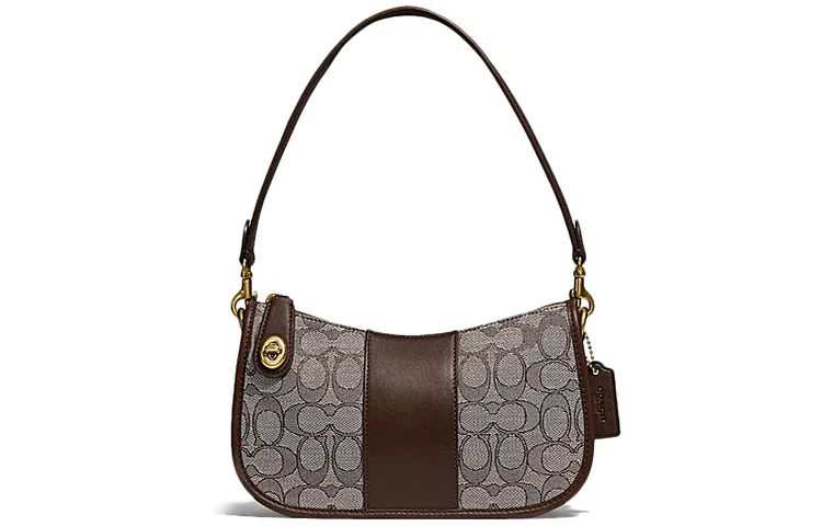 COACH Swinger Classic Jacquard Fabric With Leather Shoulder Bag, Pochette, Handbag, Crossbody Bag, Shoulder Bag Women's