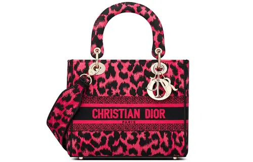DIOR MizzaLady D Lite Leopard Print Handbag, Shoulder Bag, Crossbody Bag Medium Women's Raspberry