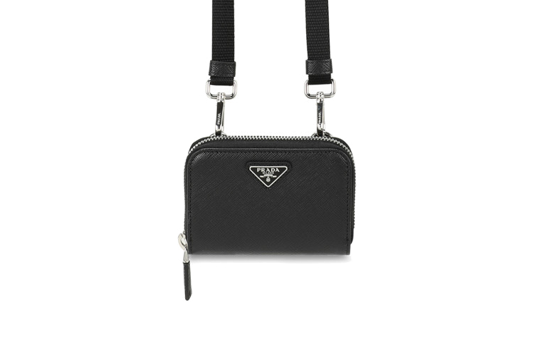 PRADA Brand Logo Cow Leather Wallet Men's Black