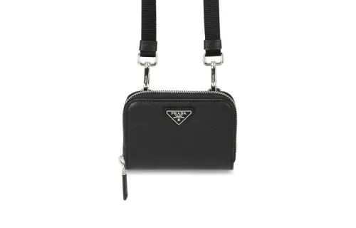 PRADA Brand Logo Cow Leather Wallet Men's Black