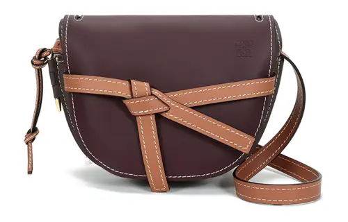 LOEWE Gate Cow Leather Crossbody Bag, Shoulder Bag Small Women's Burgundy Charcoal Gray Multicolor