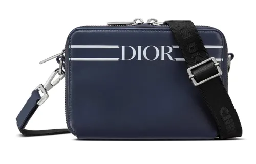 DIOR Smooth Calfskin Shoulder Bag Men's Marine Blue