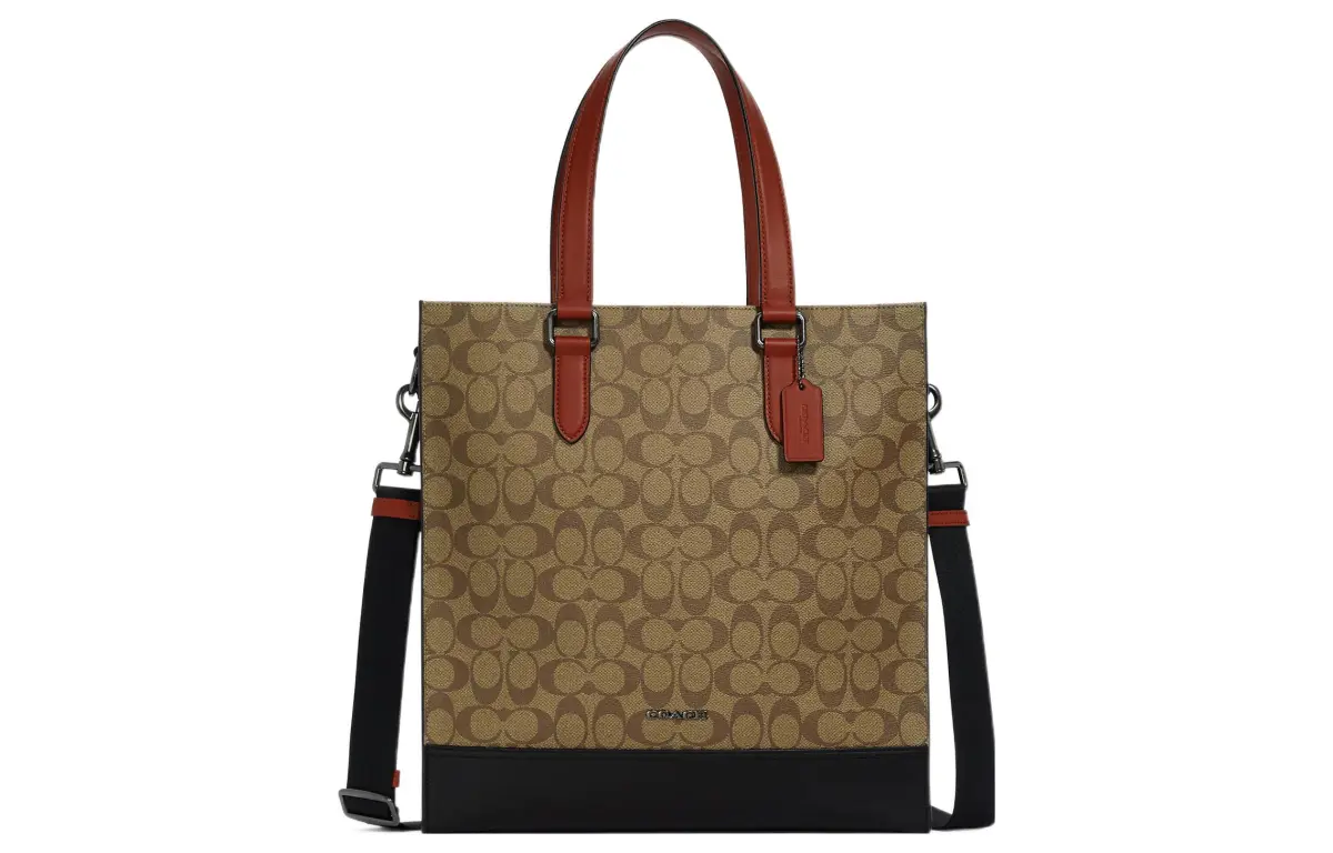 COACH Graham Canvas With Leather Tote Bag, Shopping Bag, Shoulder Bag, Handbag Large Men's Brown