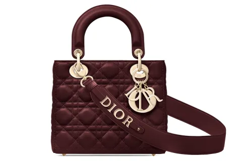 DIOR Lady Dior Sheepskin Handbag, One Shoulder Bag, Crossbody Bag, Clutch Small Women's Fuchsia