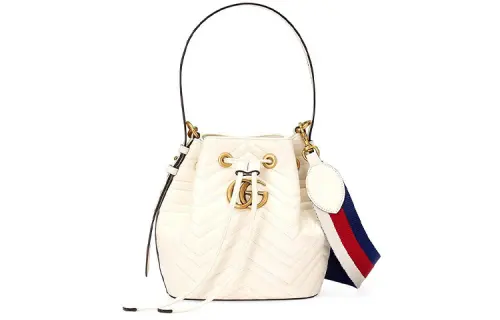 GUCCI Marmont Quilted Leather Bucket Bag, Handbag, Crossbody Bag, Shoulder Bag Small Women's White