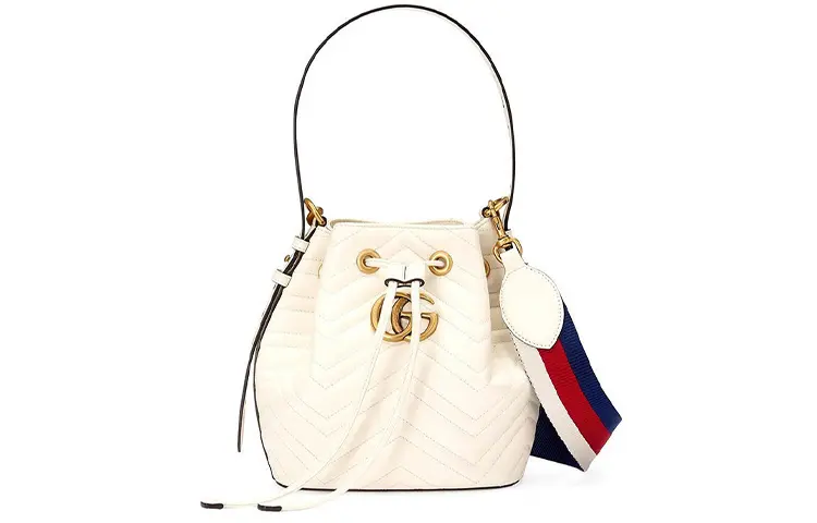 GUCCI Marmont Quilted Leather Bucket Bag, Handbag, Crossbody Bag, Shoulder Bag Small Women's White