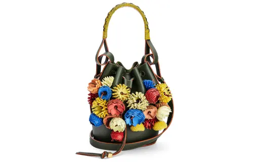 LOEWE Balloon Cow Leather Handbag Small Women's Green/Multicolor