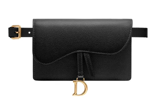 DIOR Saddle Cow Leather Saddle Bag Fanny Pack Women's Black