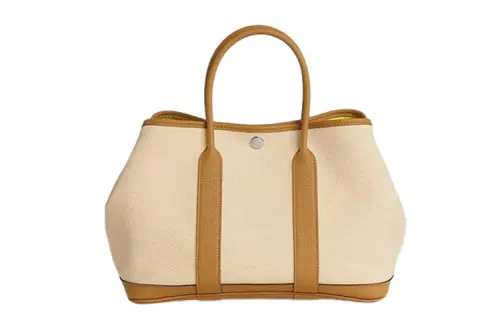 HERMES Garden Party Officier Canvas With Negonda Calfskin Handbag 30 Women's Beige Yellow