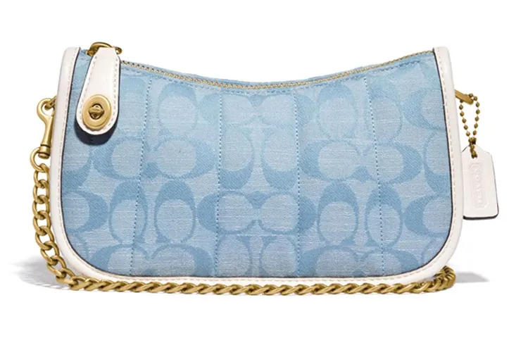 COACH Swinger Canvas With Leather Pochette, Shoulder Bag, Crossbody Bag, Handbag Small Women's Blue