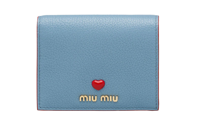MIU MIU Madras Goatskin Wallet Women's Xingji Blue