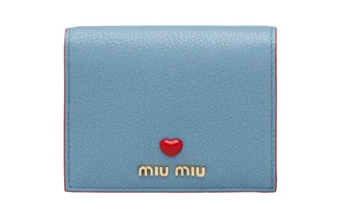 MIU MIU Madras Goatskin Wallet Women's Xingji Blue