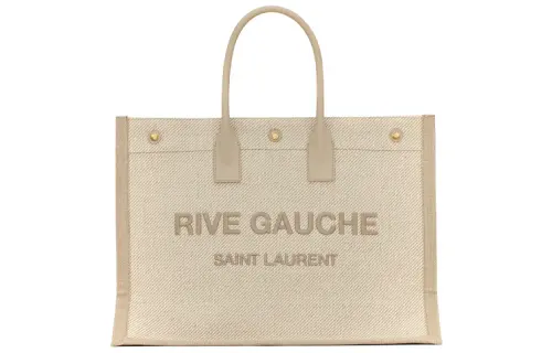 SAINT LAURENT Rive Gauche Linen With Leather Tote Bag, Shopping Bag, Handbag Women's Maris Sal Beige