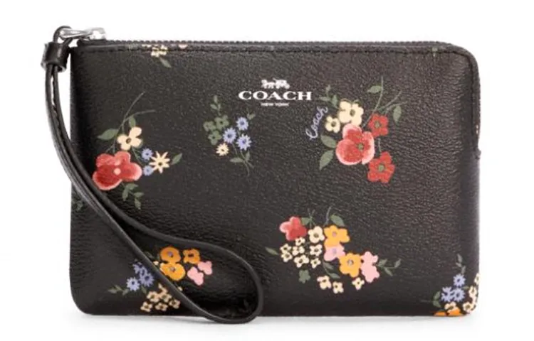 COACH Corner Zip Leather Pochette Coin Purse Wrist Clutch Small Women's Black