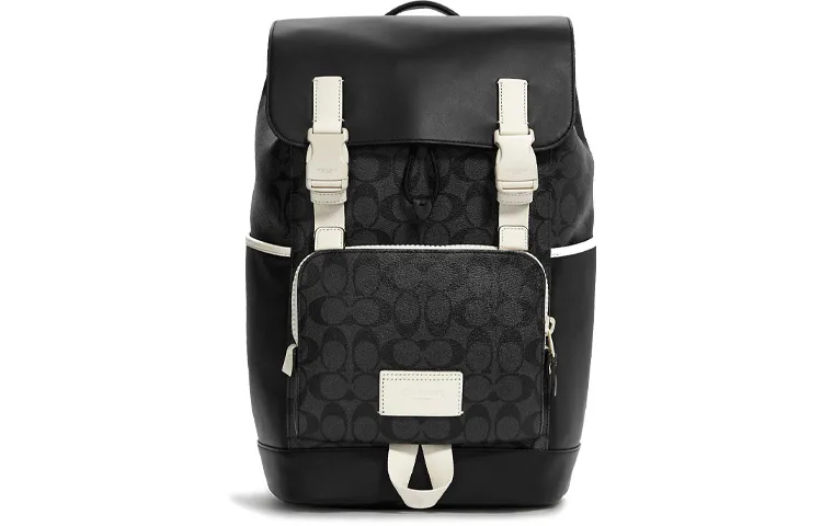 COACH Track Artificial Leather, Canvas With Leather Backpack Men's Black & White