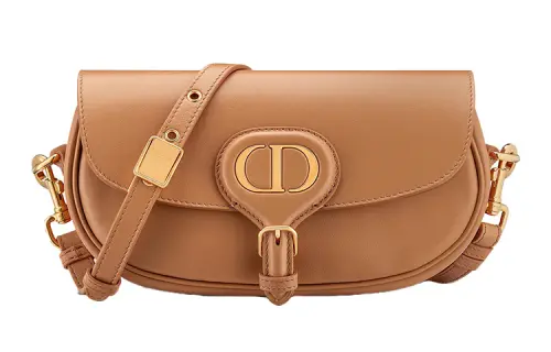 DIOR Bobby East West Smooth Cow Leather Crescent Bag, One Shoulder Handbag, Crossbody Bag Women's Deep Nude/Caramel