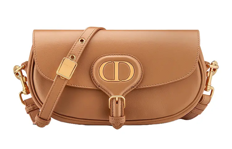 DIOR Bobby East West Smooth Cow Leather Crescent Bag, One Shoulder Handbag, Crossbody Bag Women's Deep Nude/Caramel