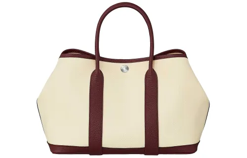 HERMES Garden Party Country Cow Leather Handbag 30 Women's Cream White & Bordeaux Red