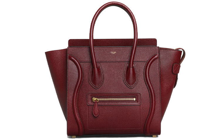 CELINE Luggage Drum Shaped Calfskin Handbag Mini Women's Light Burgundy