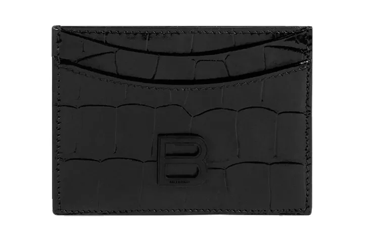Balenciaga Hourglass Embossed Cow Leather Card Holder Card Holder Women's Black