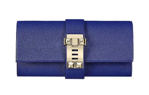 HERMES Goatskin Clutch Unisex Sea Blue