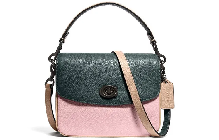 COACH Leather Messenger Bag Handbags Small Women's Green & Cherry Blossom Pink
