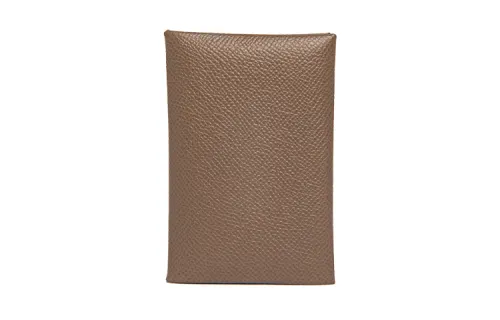 HERMES Calvi Silver Tone Buckle Epsom Calfskin Business Card Holder, Wallet Card Holder Women's 18 Etoupe Elephant Gray