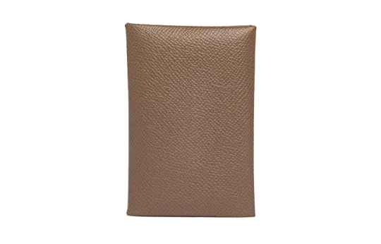 HERMES Calvi Silver Tone Buckle Epsom Calfskin Business Card Holder, Wallet Card Holder Women's 18 Etoupe Elephant Gray