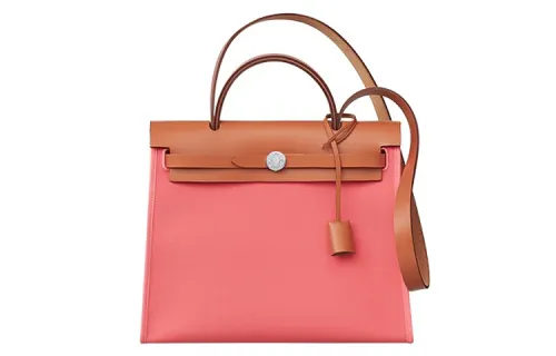 HERMES Herbag Zip H Plume Canvas And Hunter Leather Finish Shoulder Bag, Crossbody Bag, Handbag 31 Unisex Fuchsia
