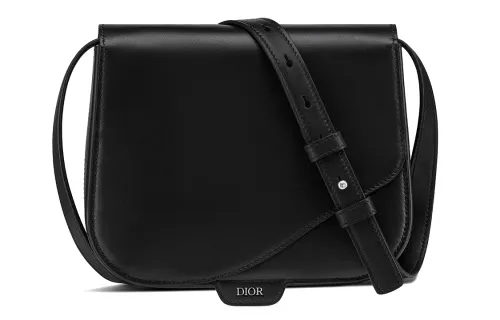 DIOR Smooth Cow Leather Messenger Bag Handbag Men's Black